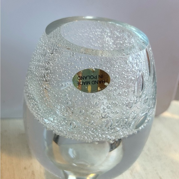 Handmade Polish Art Glass Bubble Candle Holder Clear Votive Modern Decor - Picture 8 of 10